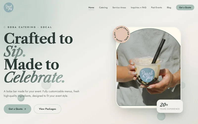 Sitio de catering de boba de Pearl and Joy diseñado por RGV Websites