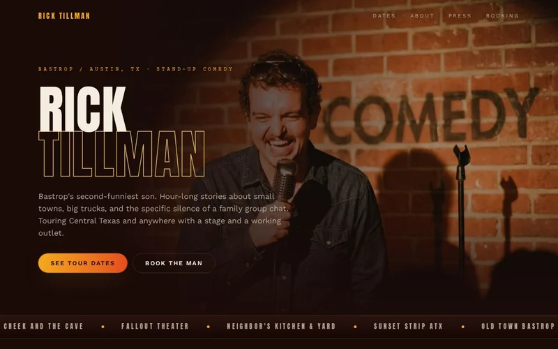 Sitio de entretenimiento y comedia de Rick Tillman diseñado por RGV Websites