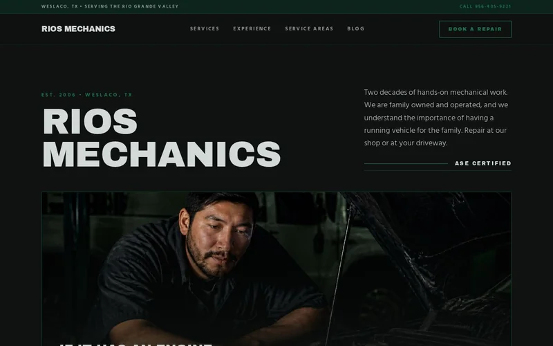 Sitio de reparación automotriz de Rios Mechanics diseñado por RGV Websites