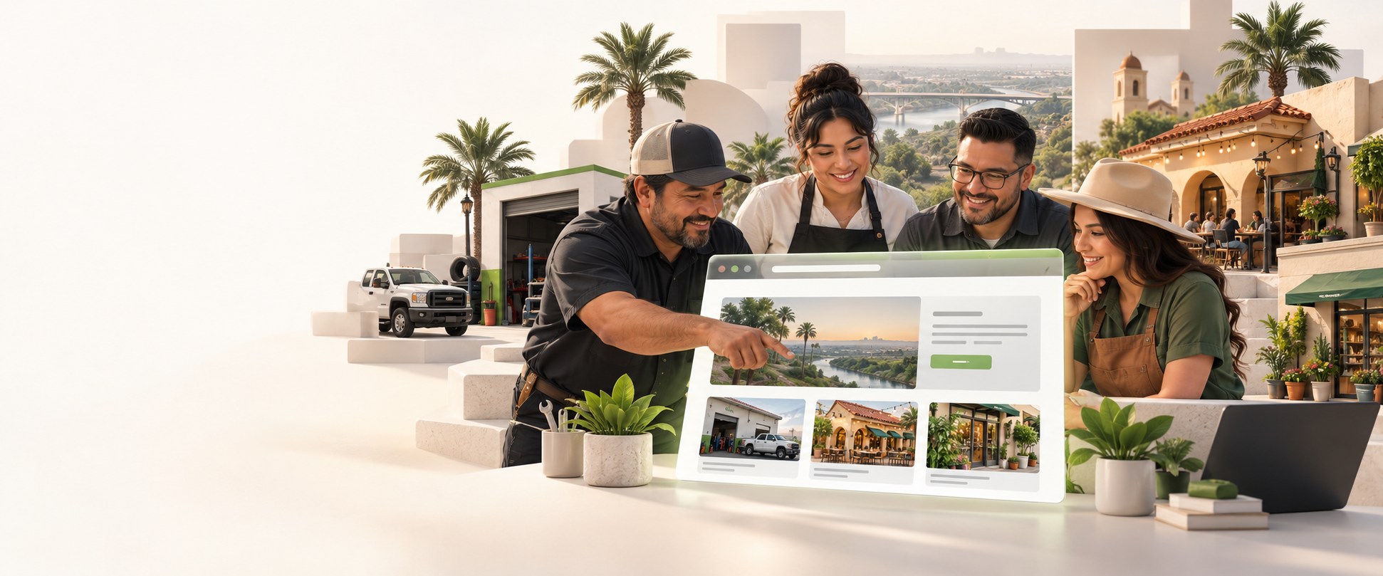 RGV business owners gathering around a newly built community business website