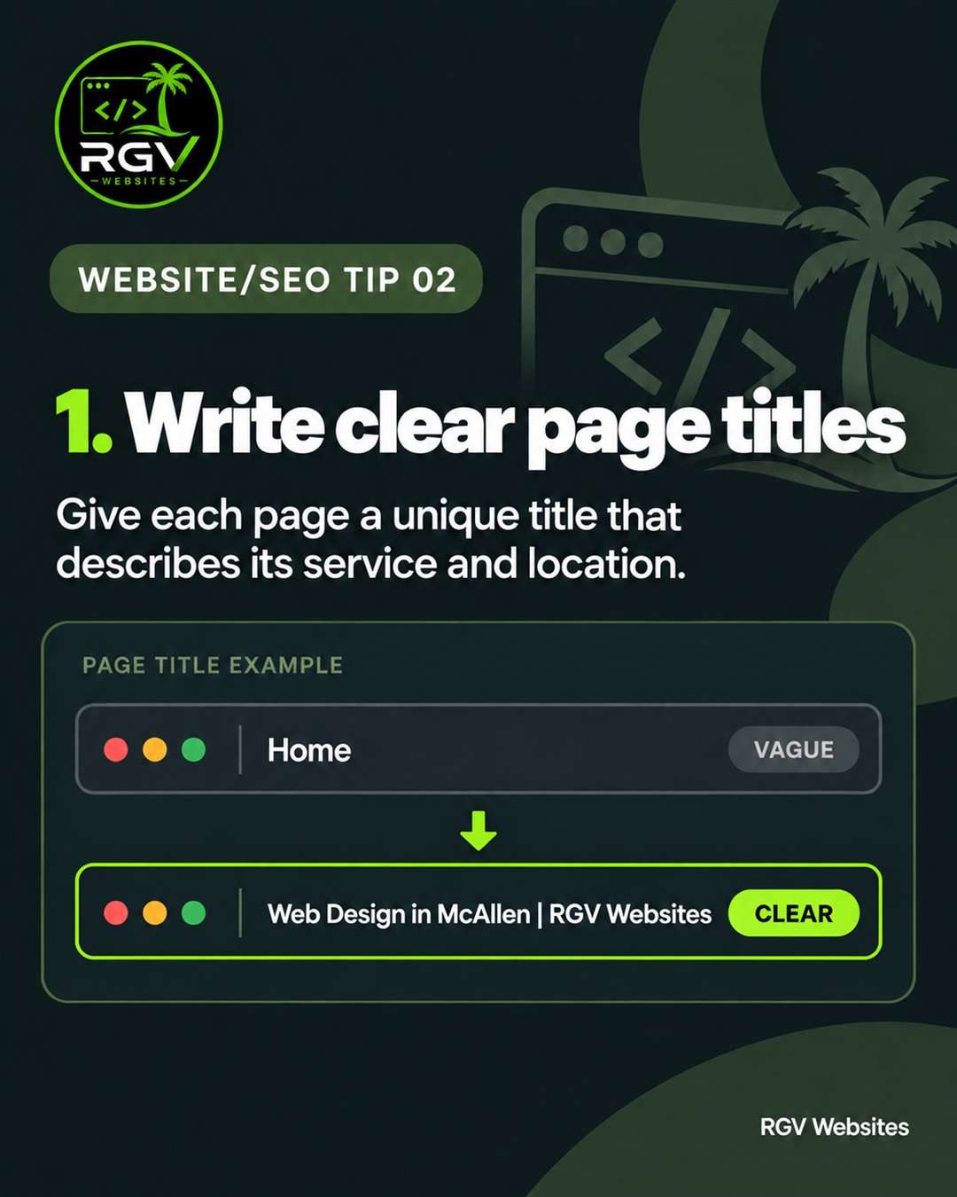 Example changing a vague Home title into Web Design in McAllen by RGV Websites