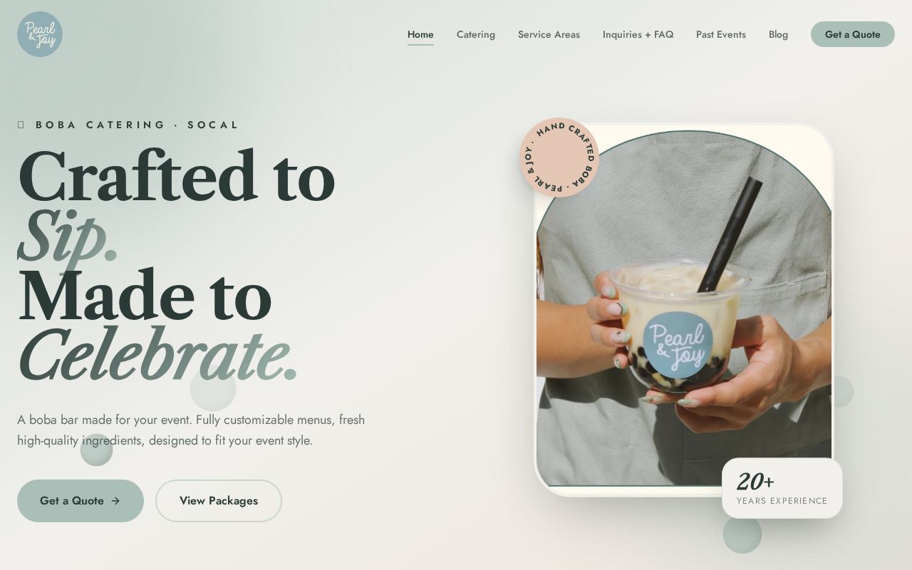 Pearl and Joy boba catering website designed by RGV Websites