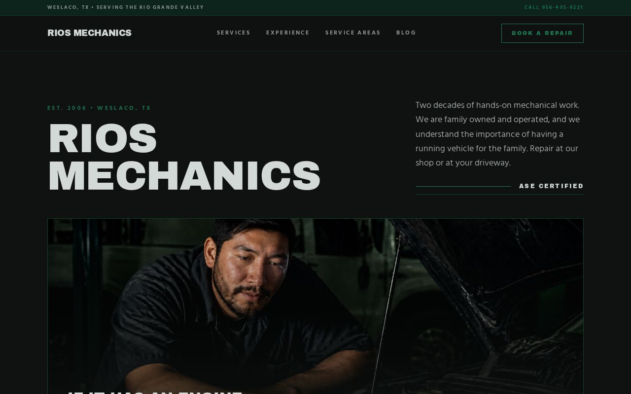 Rios Mechanics auto repair website designed by RGV Websites